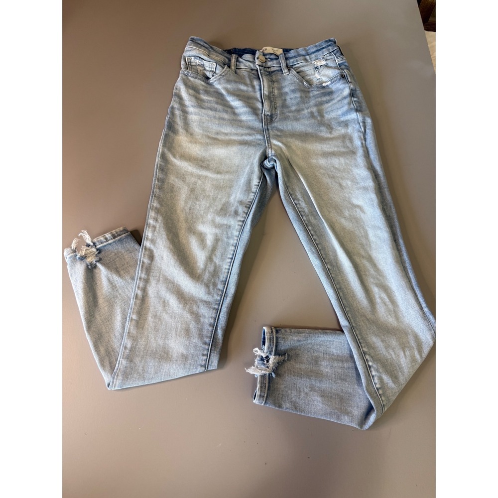 BKE Billie Slim Fit High Rise Ankle Skinny Distressed Light Wash Jeans 29x27